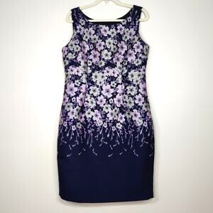 Talbots Navy Floral Sheath Dress 10 Sleeveless Career Office Siren Chic Wiggle